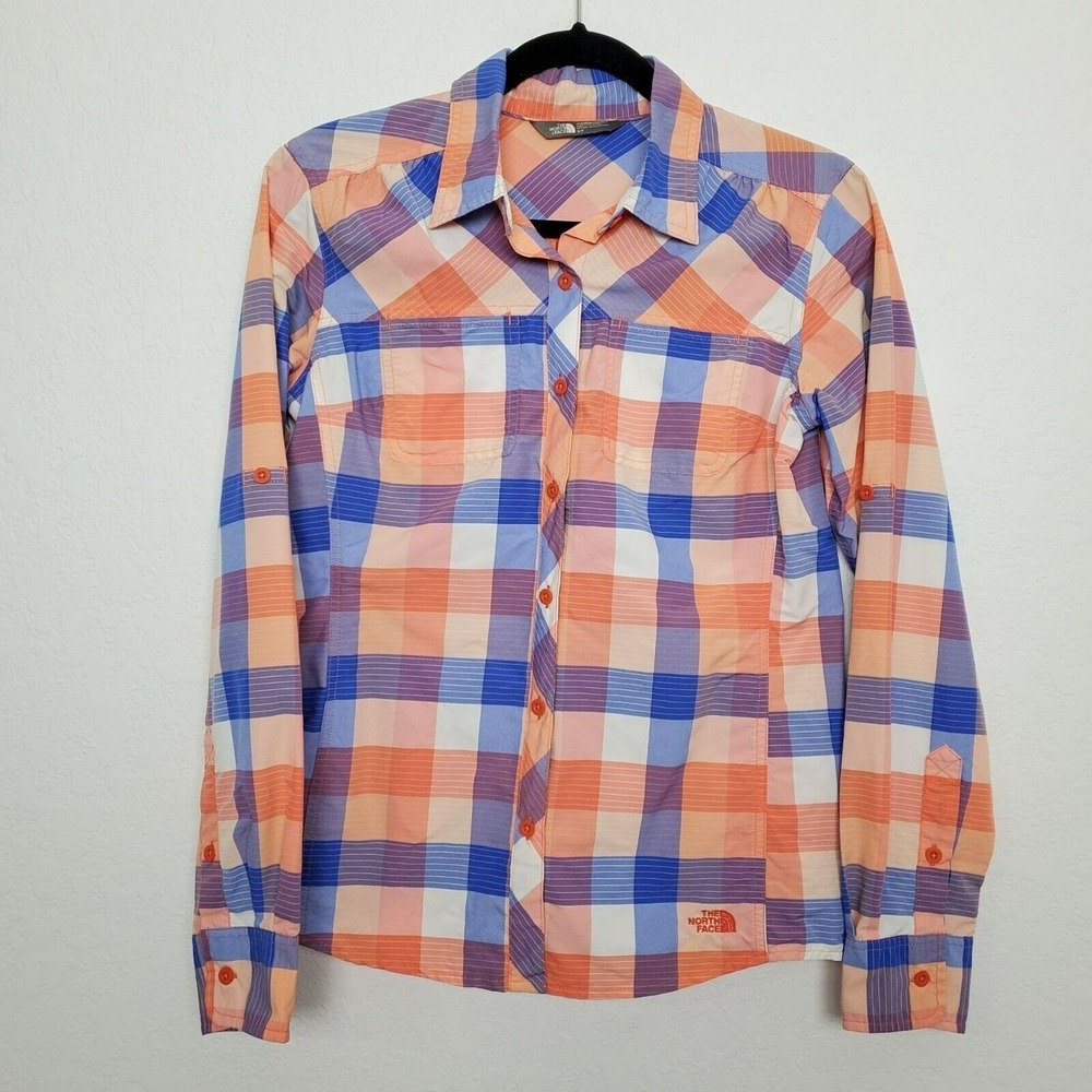 The North Face Shirt Womens Button Front Shirt Plaid Hiking Roll‎ Tab Outdoors